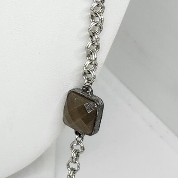 Loft Ann Taylor Long Rustic‎ Silver Tone Faux Stones Necklace - Picture 3 of 8